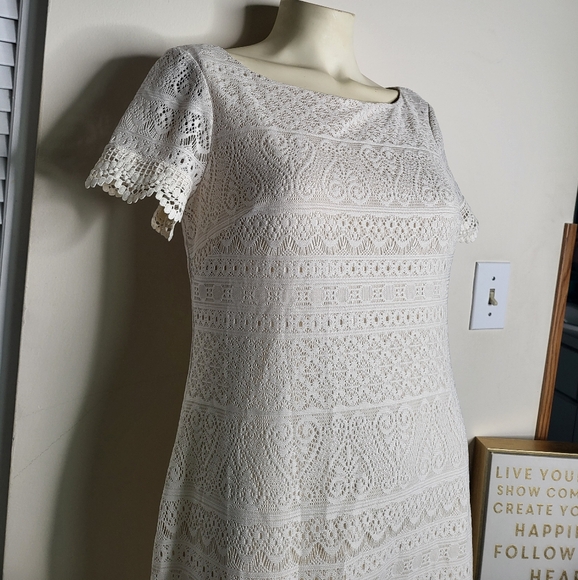 London Times Ivory Lace Crochet Mini Dress Women's Size 4 - Picture 4 of 8
